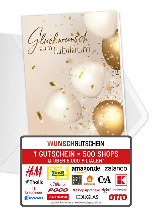 Wunschgutschein Glückwunsch zum Jubiläum - Gold – Geschenkgutschein Ansicht 1