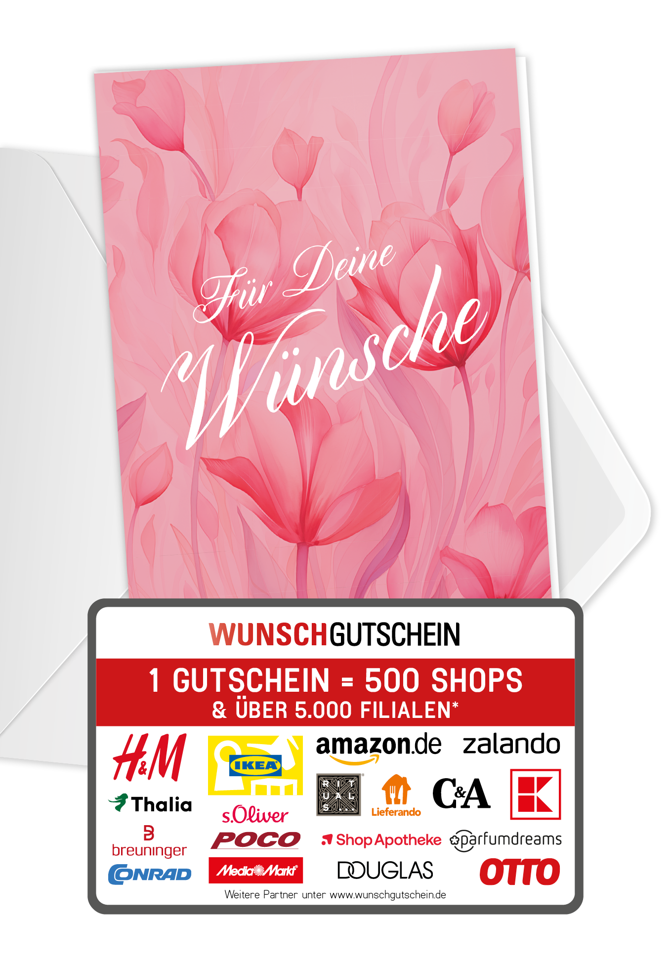 Wunschgutschein Für deine Wünsche - Pink Blumen – Geschenkgutschein Ansicht 1