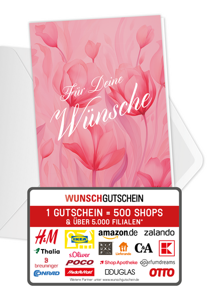 Wunschgutschein Für deine Wünsche - Pink Blumen – Geschenkgutschein Ansicht 1