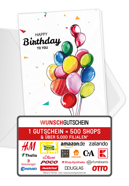 Wunschgutschein Happy Birthday - Bunte Ballons – Geschenkgutschein Ansicht 1