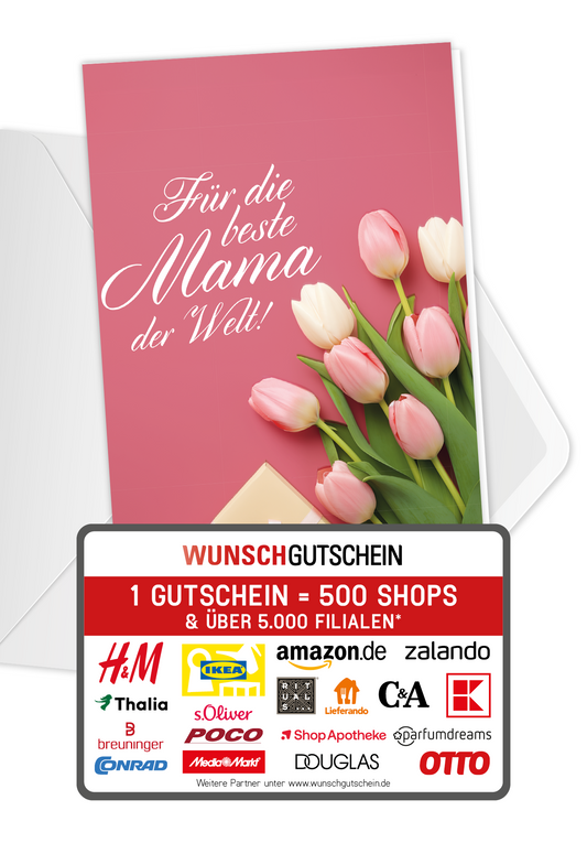 Wunschgutschein Für die beste Mama - Tulpen Geschenk – Geschenkgutschein Ansicht 1