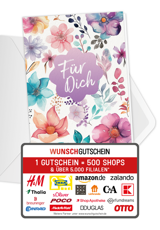 Wunschgutschein Für Dich - Blumen Aquarell PDF – Geschenkgutschein Ansicht 1