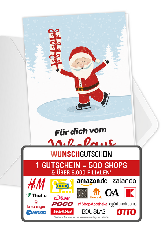 Wunschgutschein Vom Nikolaus - Nikolaus Eislaufen – Geschenkgutschein Ansicht 1