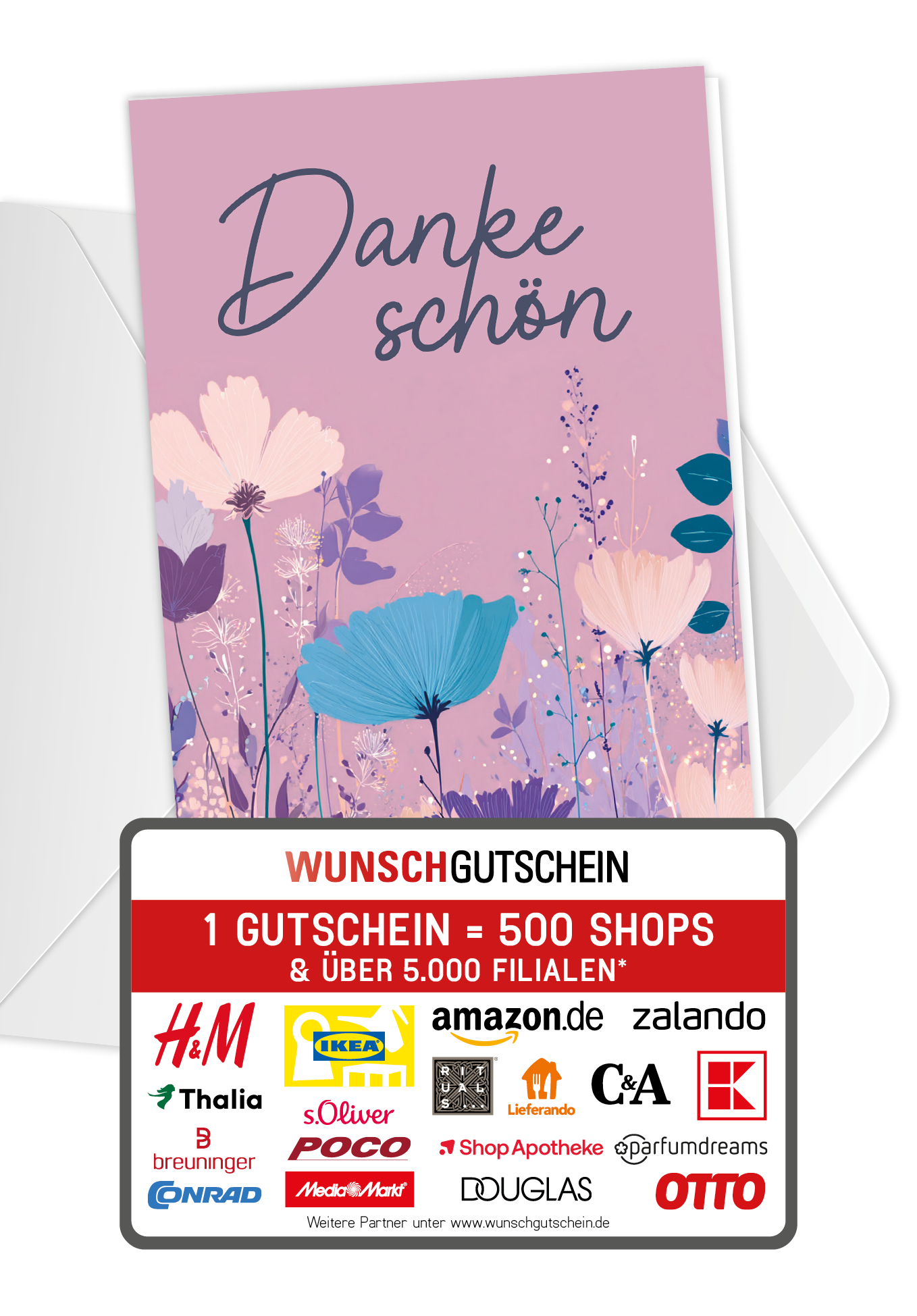 Wunschgutschein Dankeschön - Blumen Lila – Geschenkgutschein Ansicht 1