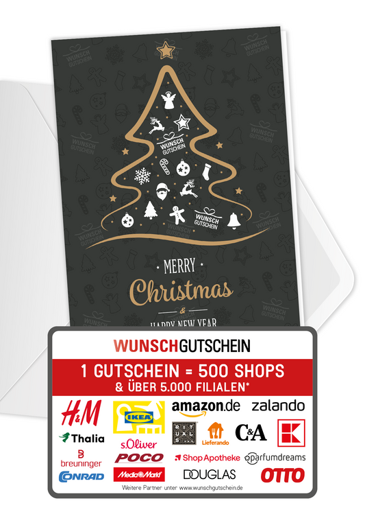 Wunschgutschein Merry Christmas - Weihnachtsbaum – Geschenkgutschein Ansicht 1