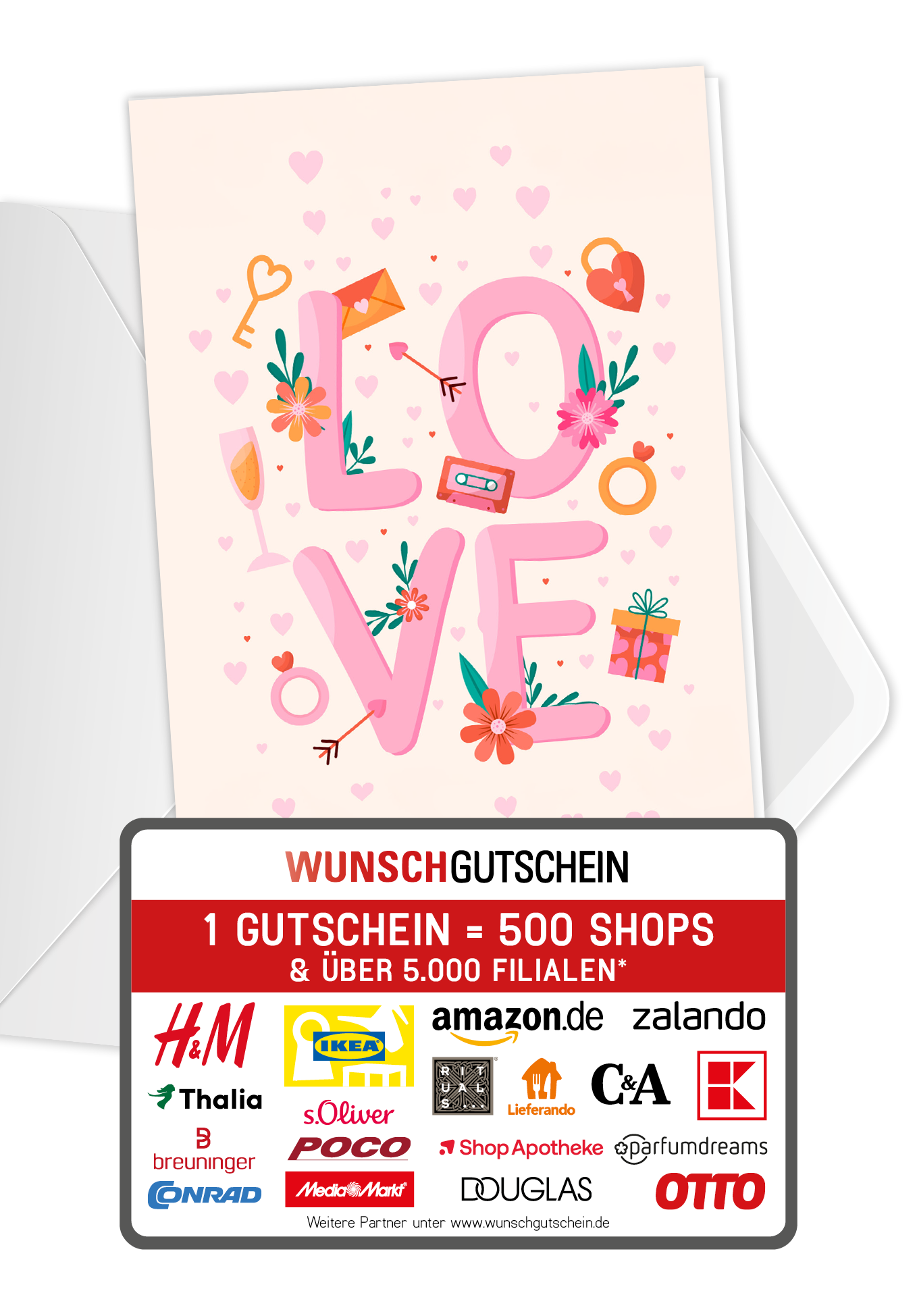 Wunschgutschein Love Rosa PDF – Geschenkgutschein Ansicht 1