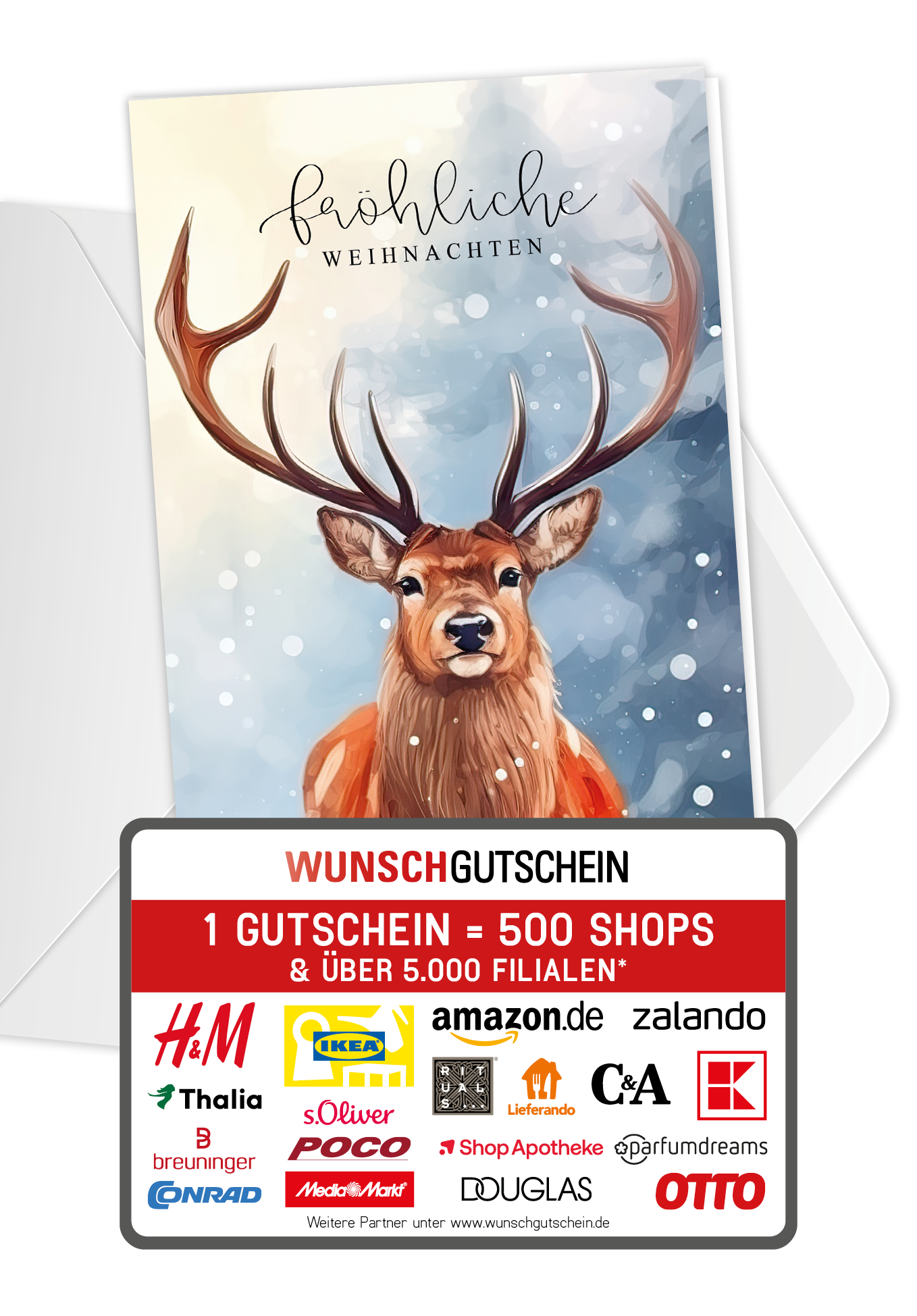 Wunschgutschein Fröhliche Weihnachten - Hirsch PDF – Geschenkgutschein Ansicht 1