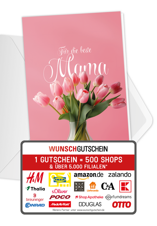 Wunschgutschein Für die beste Mama - Tulpenvase – Geschenkgutschein Ansicht 1