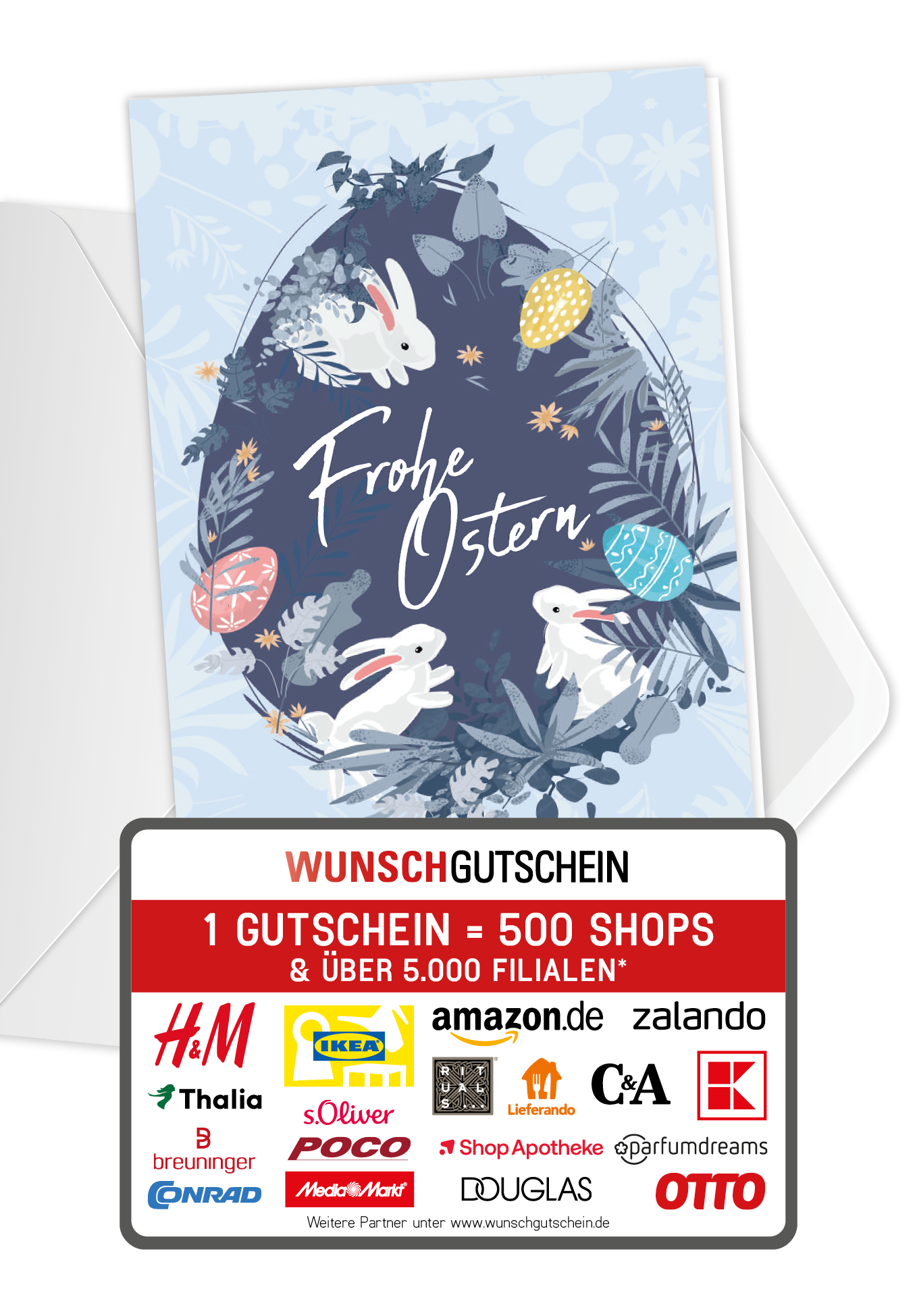 Wunschgutschein Frohe Ostern - Ei auf Blau – Geschenkgutschein Ansicht 1