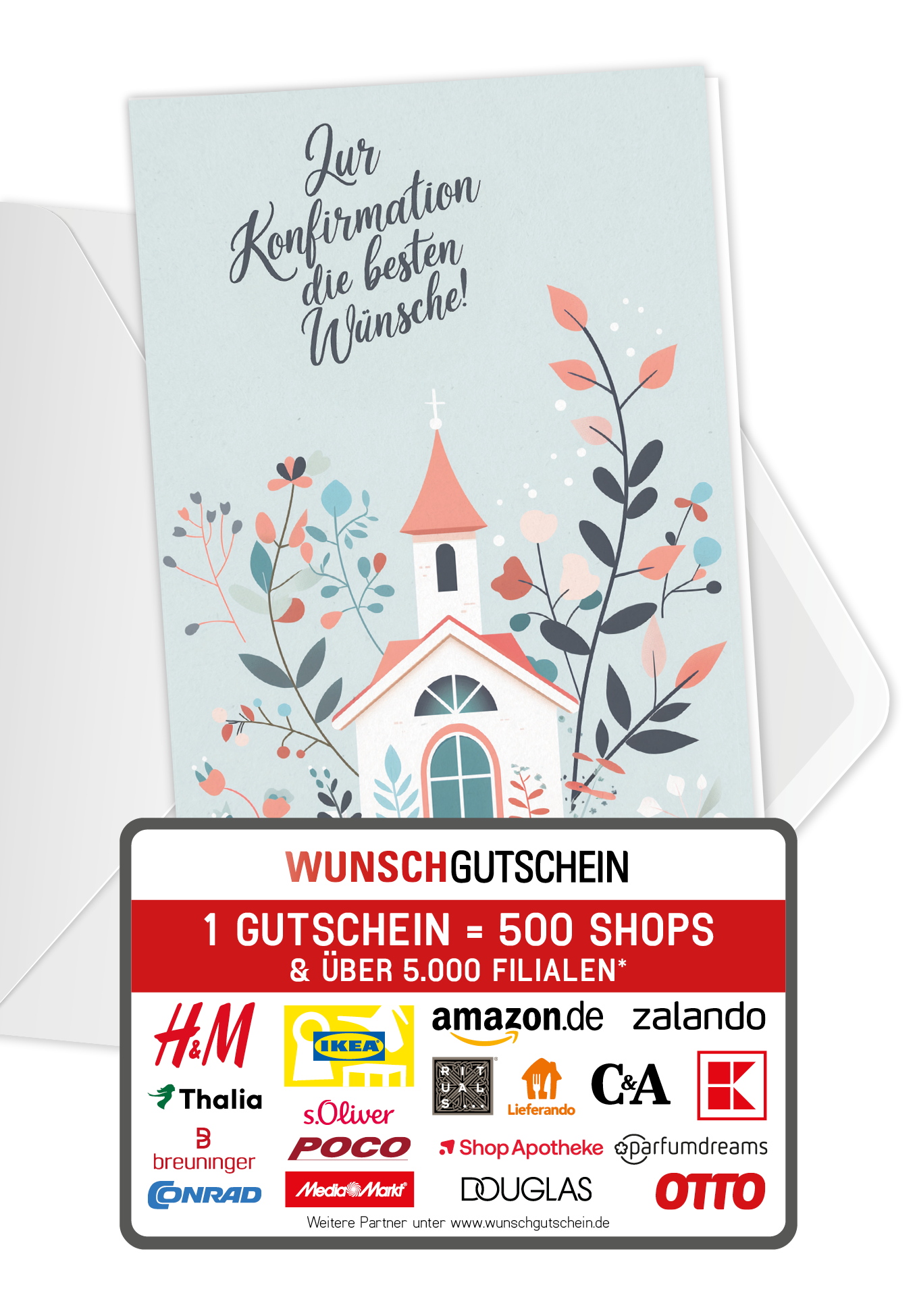Wunschgutschein Zur Konfirmation - Kirche Rosa – Geschenkgutschein Ansicht 1
