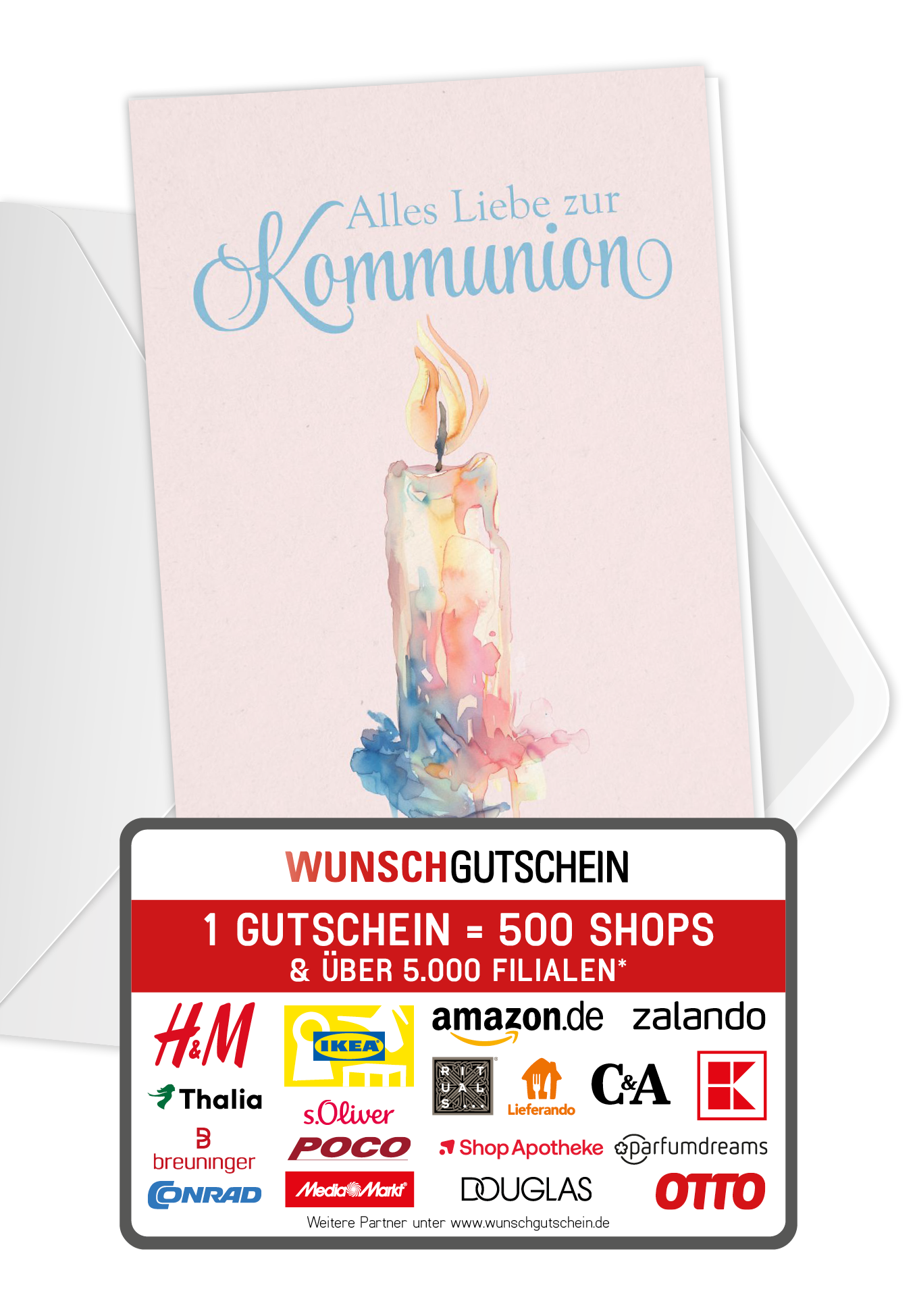 Wunschgutschein Alles Liebe zur Kommunion - Kerze Aquarell PDF – Geschenkgutschein Ansicht 1
