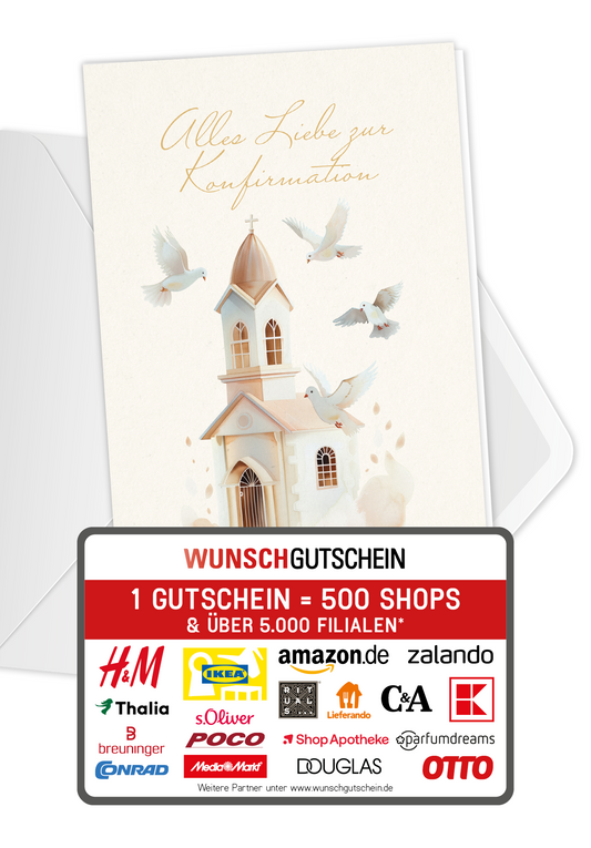 Wunschgutschein Zur Konfirmation - Kirche Beige – Geschenkgutschein Ansicht 1
