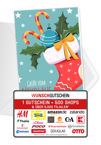 Wunschgutschein Grüße vom Nikolaus - Strumpf – Geschenkgutschein Ansicht 1