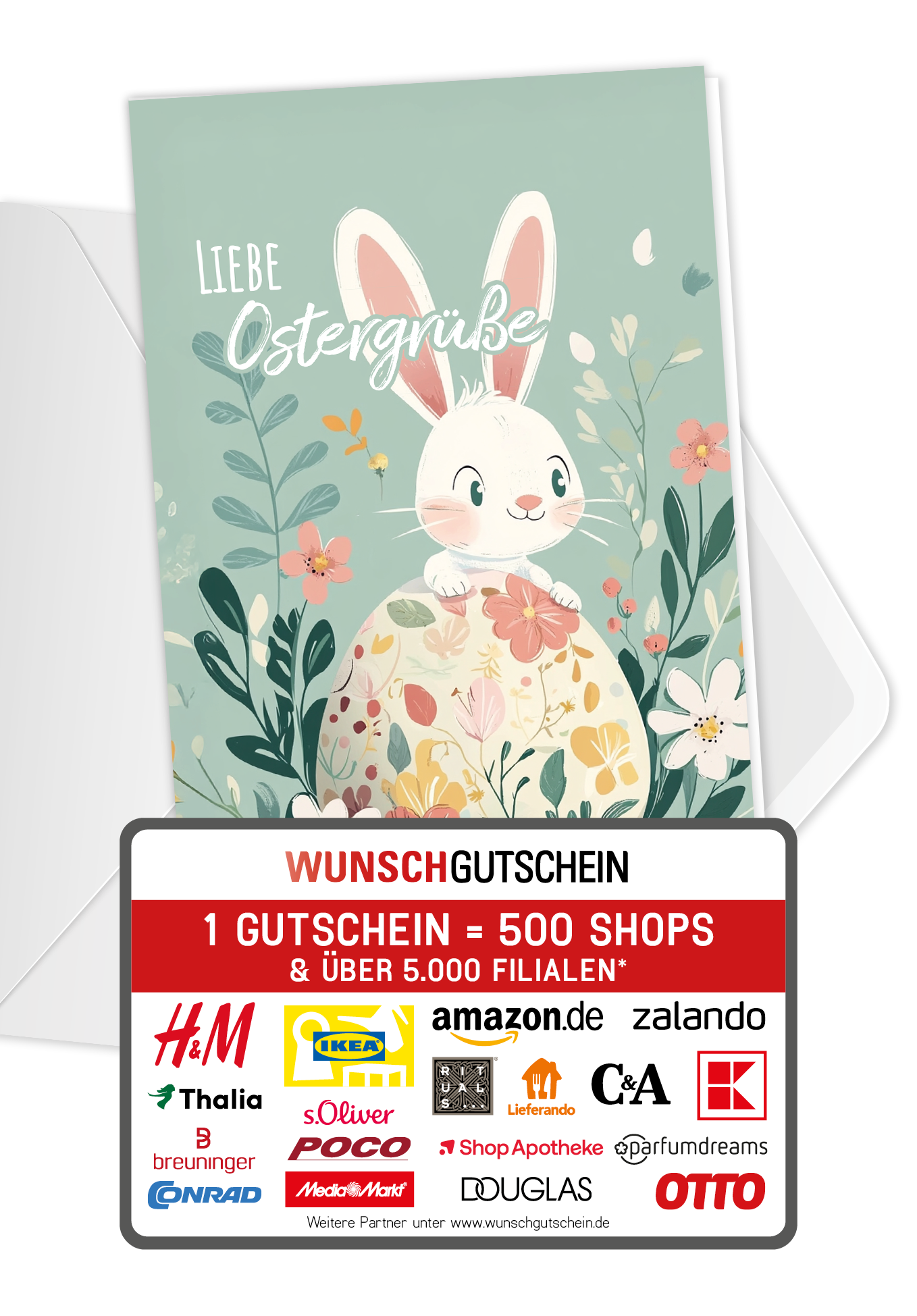 Wunschgutschein Liebe Ostergrüße - Hase Türkis PDF – Geschenkgutschein Ansicht 1