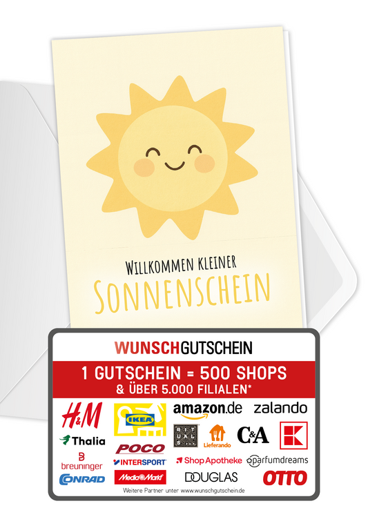 Wunschgutschein Willkommen Sonnenschein - Sonne – Geschenkgutschein Ansicht 1