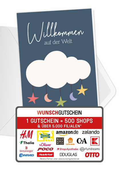 Wunschgutschein Willkommen auf der Welt - Wolke – Geschenkgutschein Ansicht 1