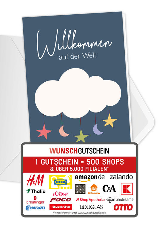 Wunschgutschein Willkommen auf der Welt - Wolke – Geschenkgutschein Ansicht 1