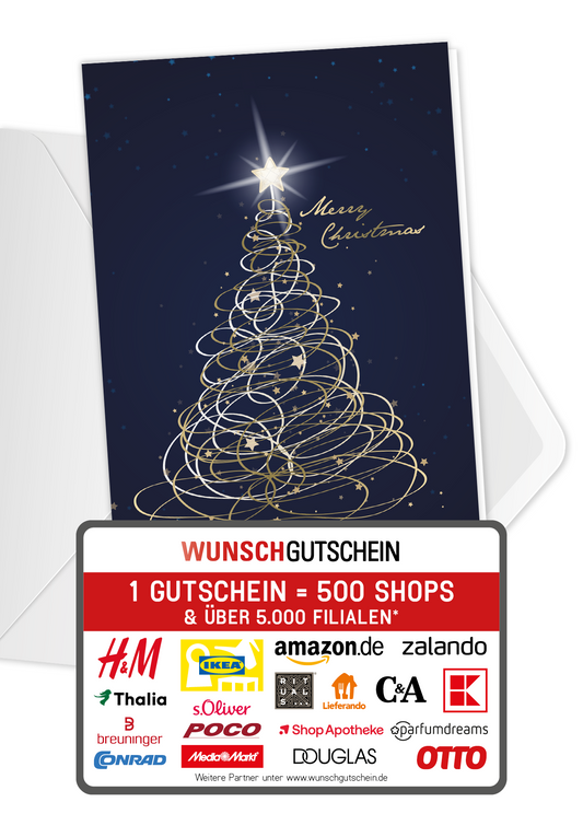 Wunschgutschein Merry Christmas - Tannenbaum Blau – Geschenkgutschein Ansicht 1