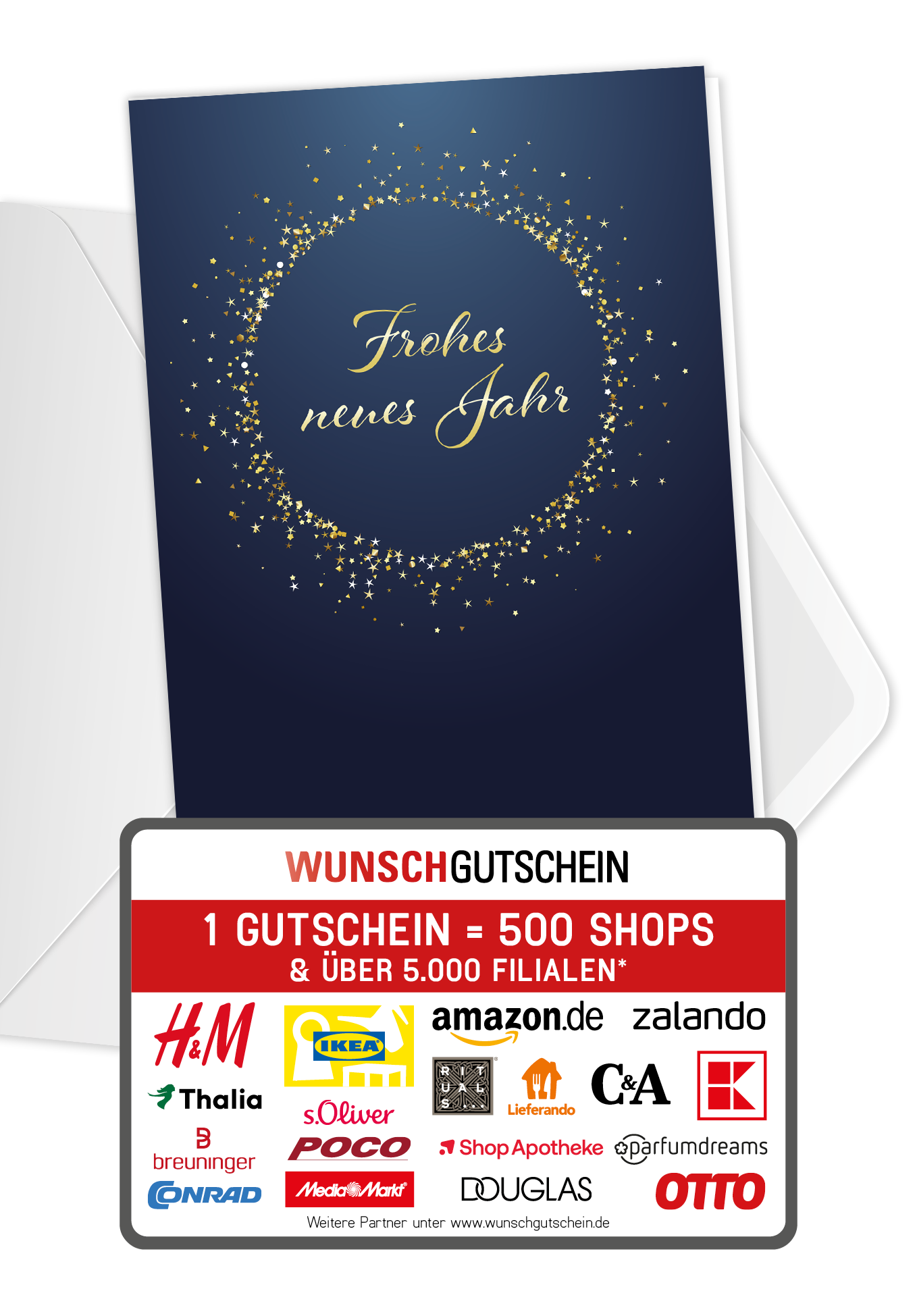 Wunschgutschein Frohes neues Jahr - Gold Blau PDF – Geschenkgutschein Ansicht 1