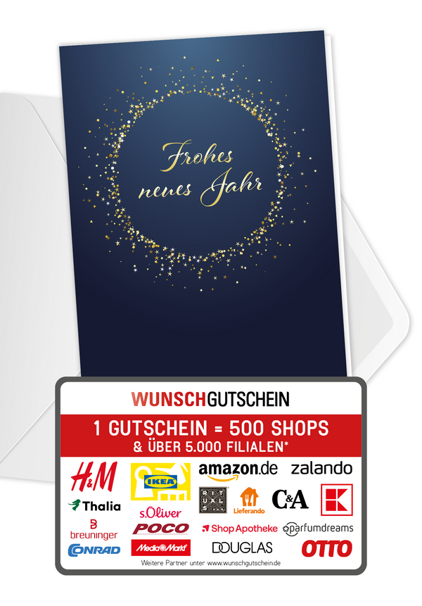 Wunschgutschein Frohes neues Jahr - Gold Blau PDF – Geschenkgutschein Ansicht 1