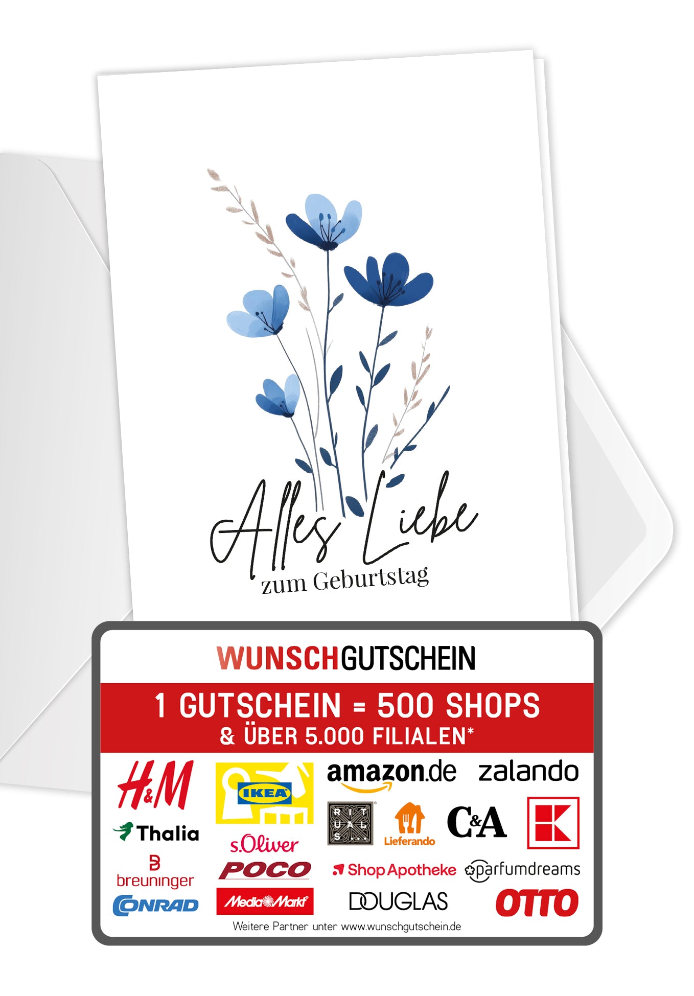 Wunschgutschein Alles Liebe zum Geburtstag - Blumen Blau – Geschenkgutschein Ansicht 1