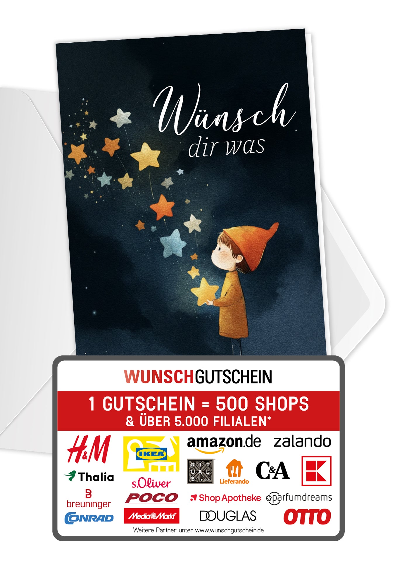 Wunschgutschein Wünsch dir was - Junge und Sterne – Geschenkgutschein Ansicht 1
