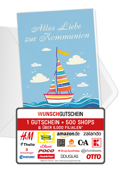 Wunschgutschein Alles Liebe zur Kommunion - Segelboot PDF – Geschenkgutschein Ansicht 1
