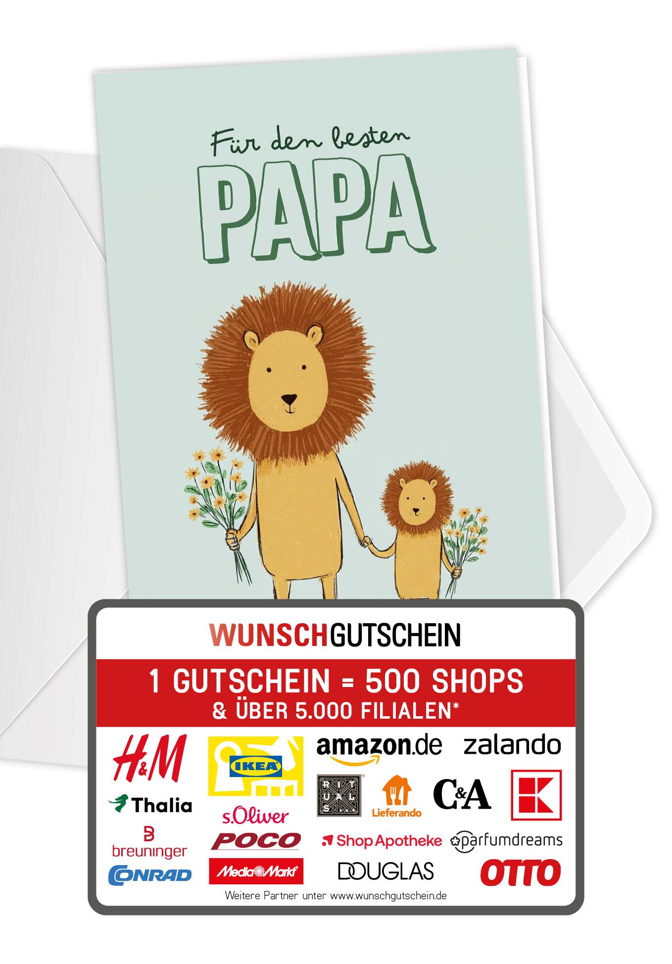 Wunschgutschein Für den besten Papa - Löwen Grün PDF – Geschenkgutschein Ansicht 1
