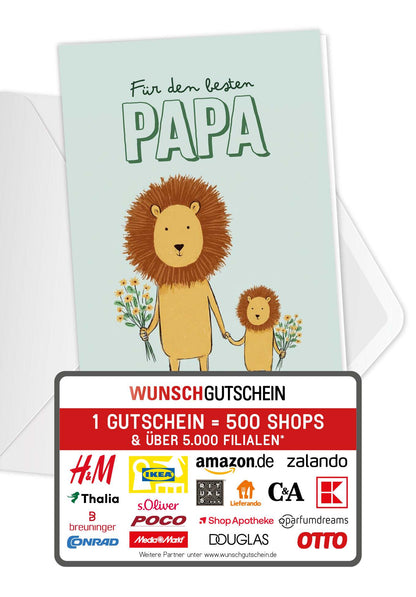 Wunschgutschein Für den besten Papa - Löwen Grün PDF – Geschenkgutschein Ansicht 1