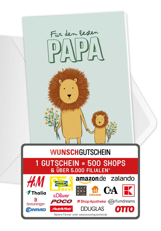 Wunschgutschein Für den besten Papa - Löwen Grün PDF – Geschenkgutschein Ansicht 1
