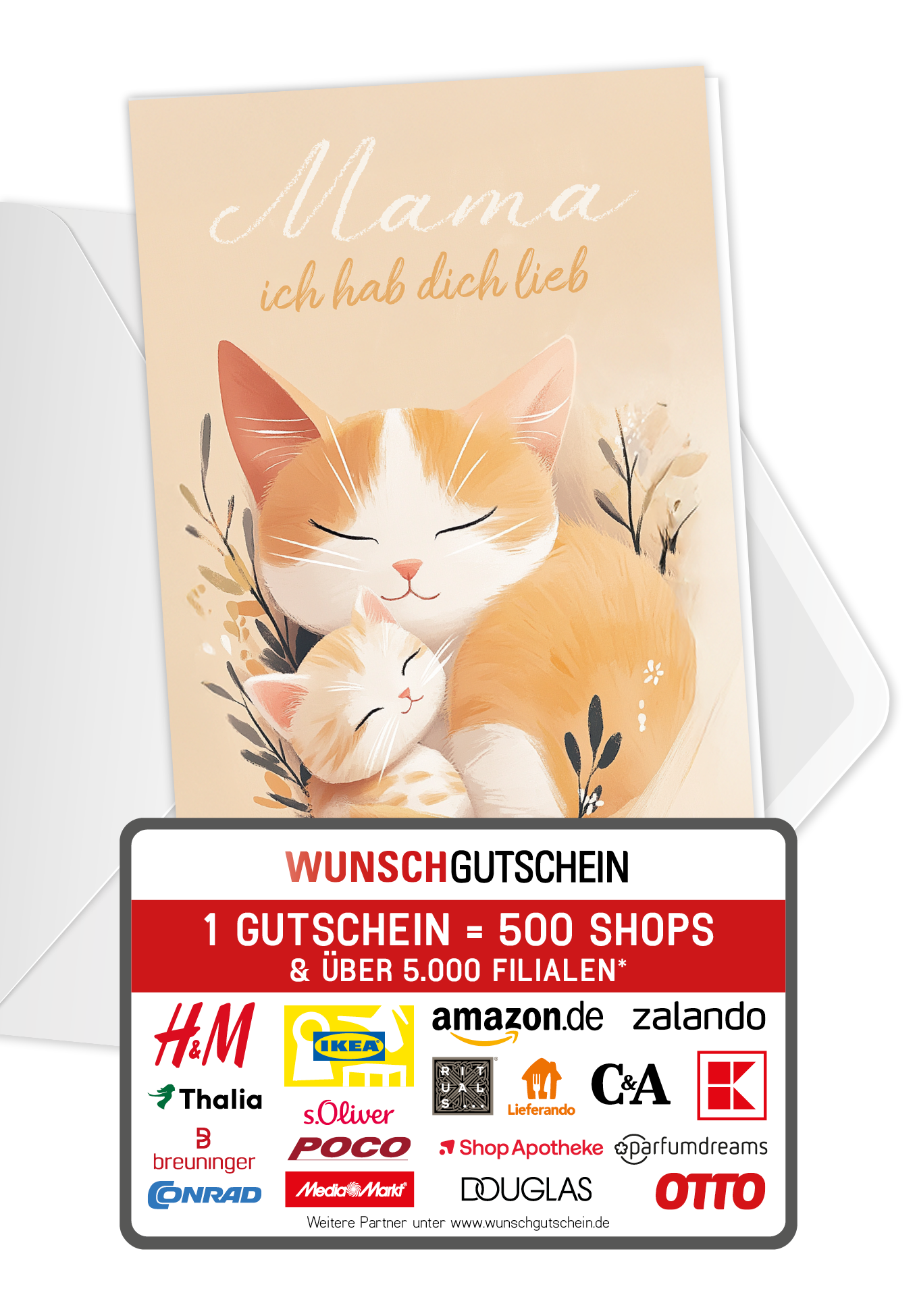 Wunschgutschein Mama hab dich lieb - Katzen Orange – Geschenkgutschein Ansicht 1