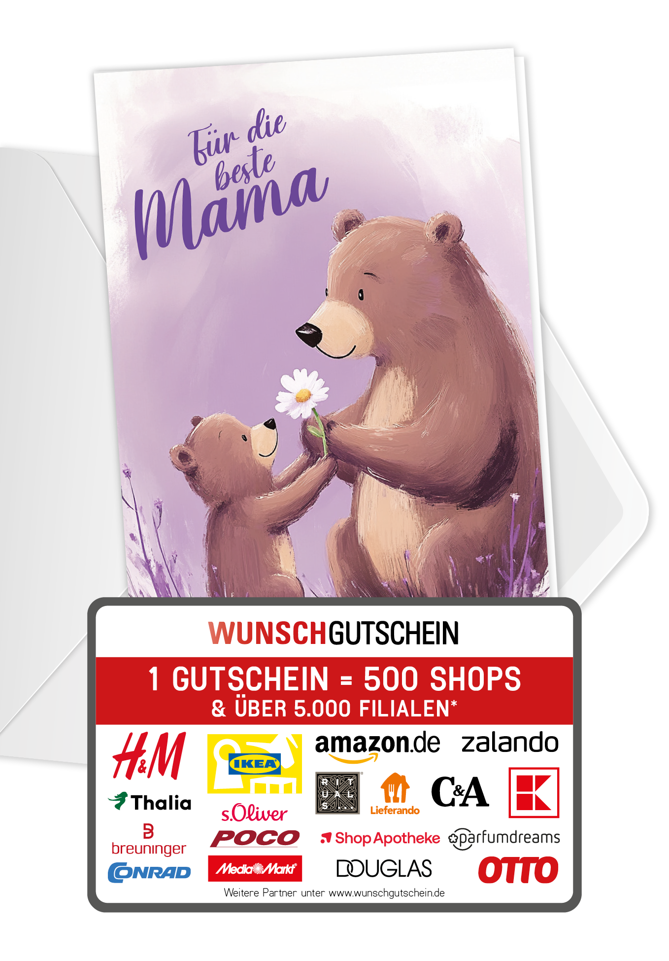 Wunschgutschein Für die beste Mama - Bären Lila PDF – Geschenkgutschein Ansicht 1
