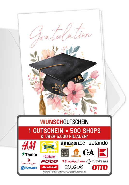 Wunschgutschein Gratulation - Hut mit Blumen – Geschenkgutschein Ansicht 1