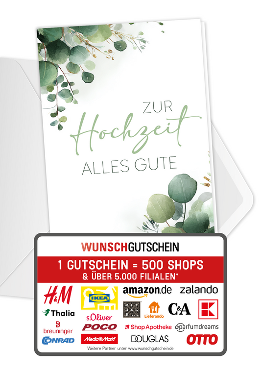 Wunschgutschein Zur Hochzeit alles Gute - Eukalyptus – Geschenkgutschein Ansicht 1