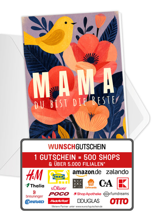 Wunschgutschein Mama du bist die Beste - Mohnblumen – Geschenkgutschein Ansicht 1