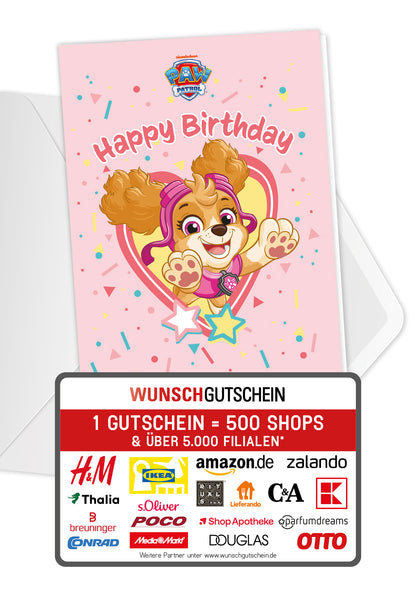 Wunschgutschein Paw Patrol - Happy Birthday - Pink – Geschenkgutschein Ansicht 1