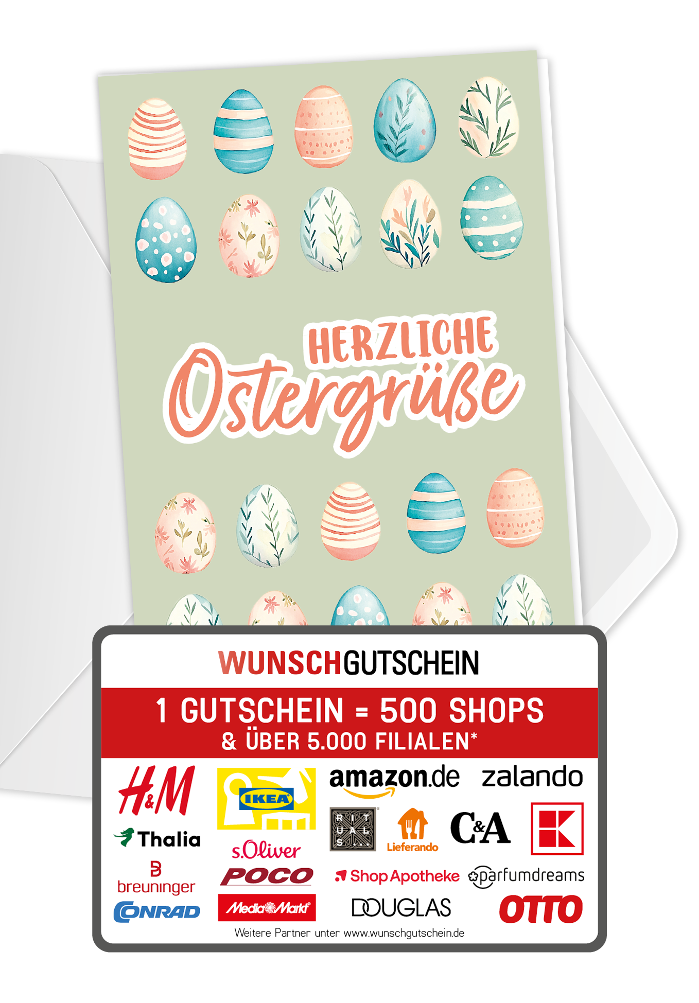 Wunschgutschein Herzliche Ostergrüße - Eiermuster Grün – Geschenkgutschein Ansicht 5