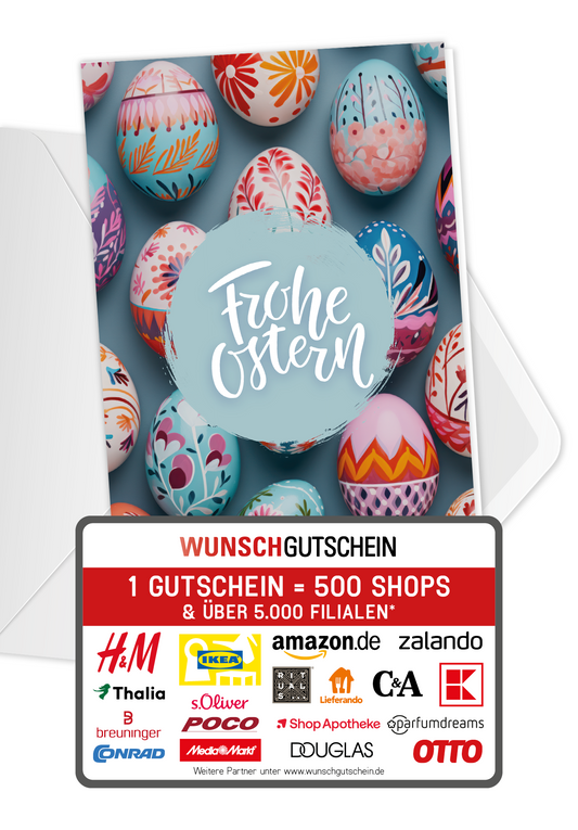 Wunschgutschein Frohe Ostern - Ostereier Bunt – Geschenkgutschein Ansicht 1