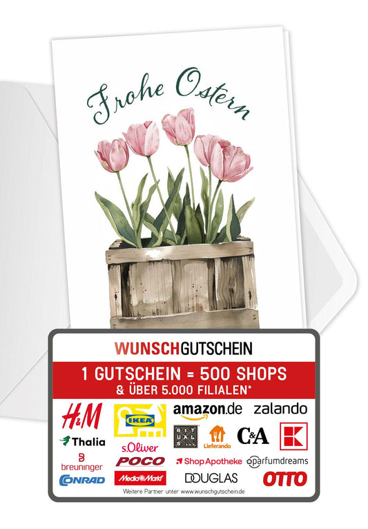 Wunschgutschein Frohe Ostern - Tulpen Box – Geschenkgutschein Ansicht 1