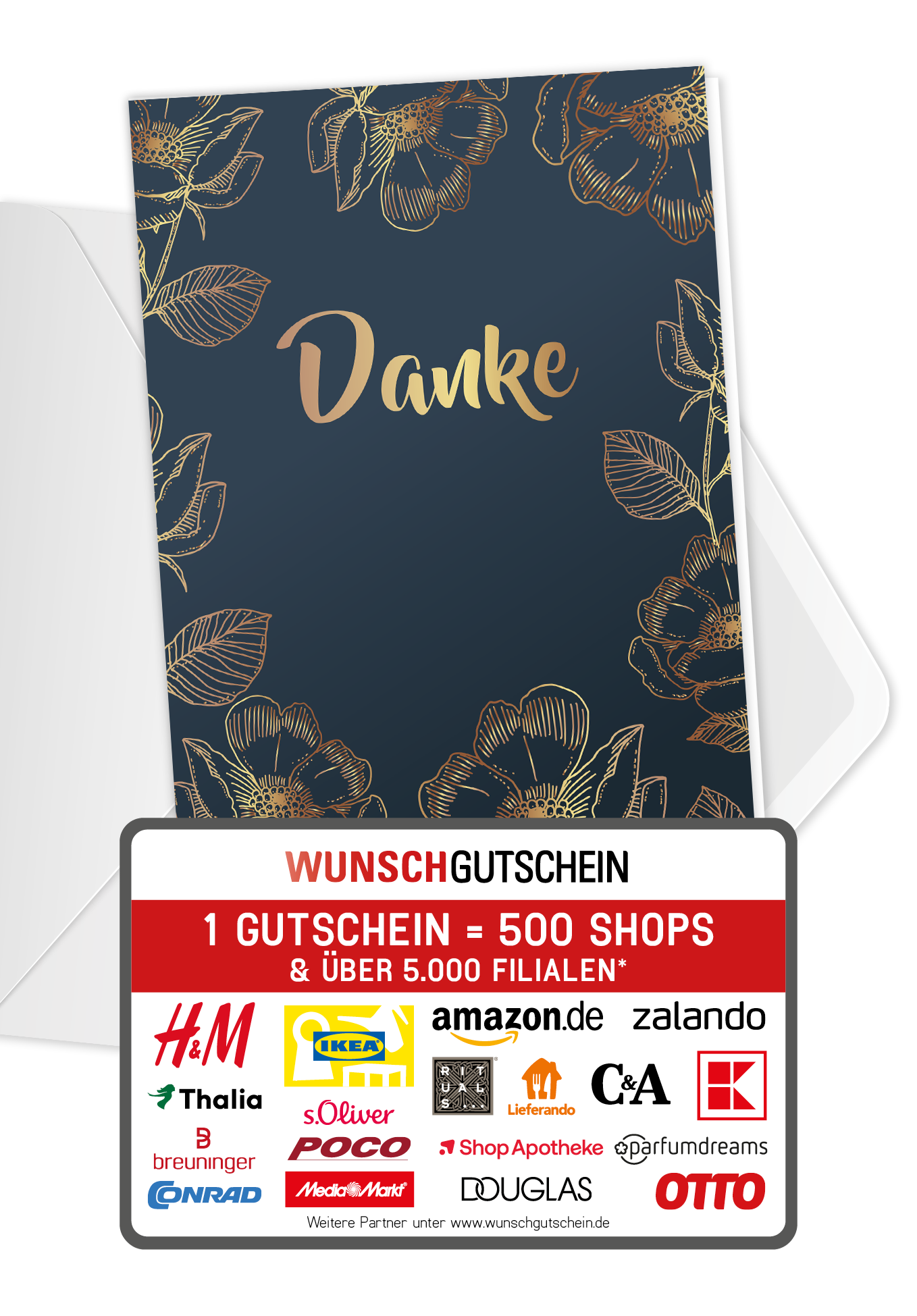 Wunschgutschein Danke - Blau Gold PDF – Geschenkgutschein Ansicht 1