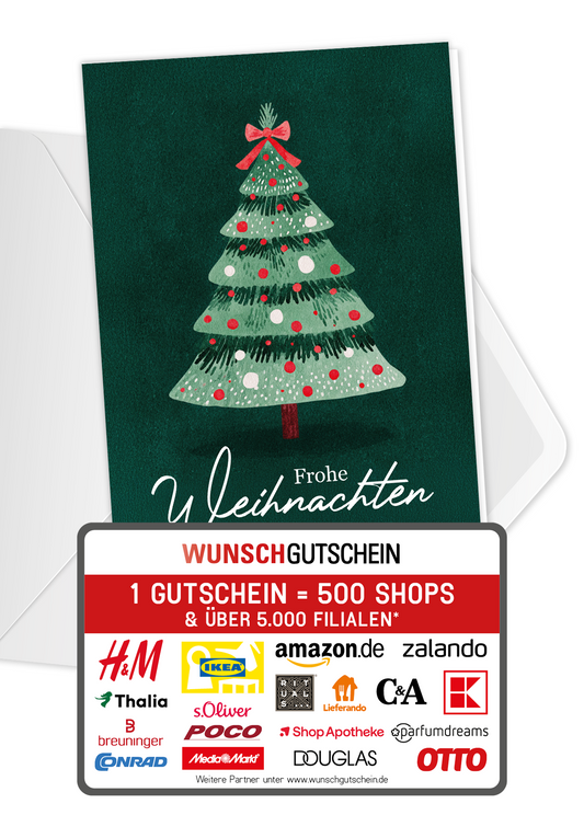 Wunschgutschein Frohe Weihnachten - Tannenbaum Grün – Geschenkgutschein Ansicht 1