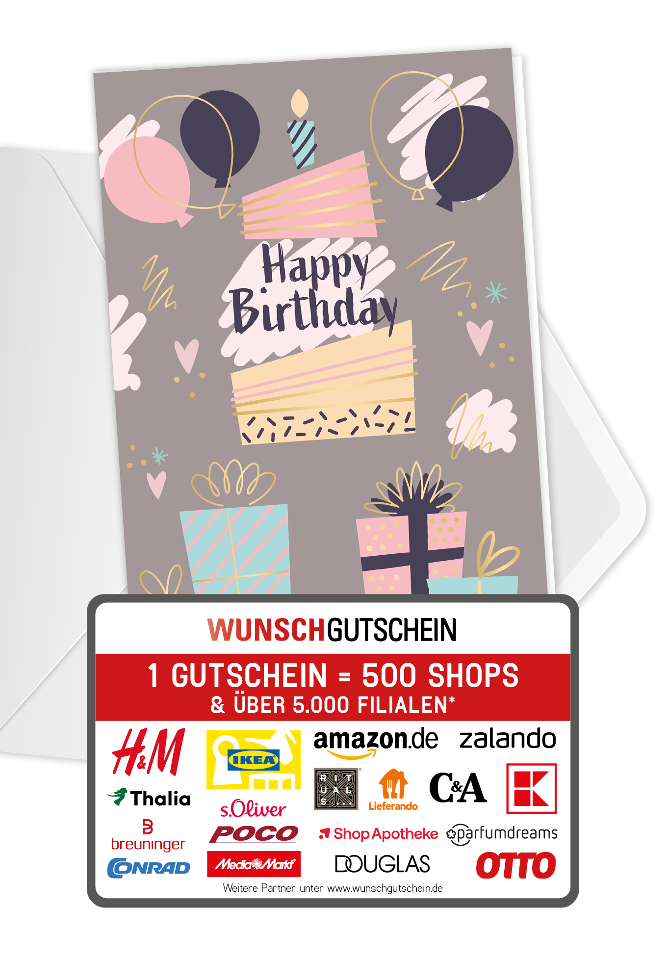 Wunschgutschein Happy Birthday - Grau – Geschenkgutschein Ansicht 1