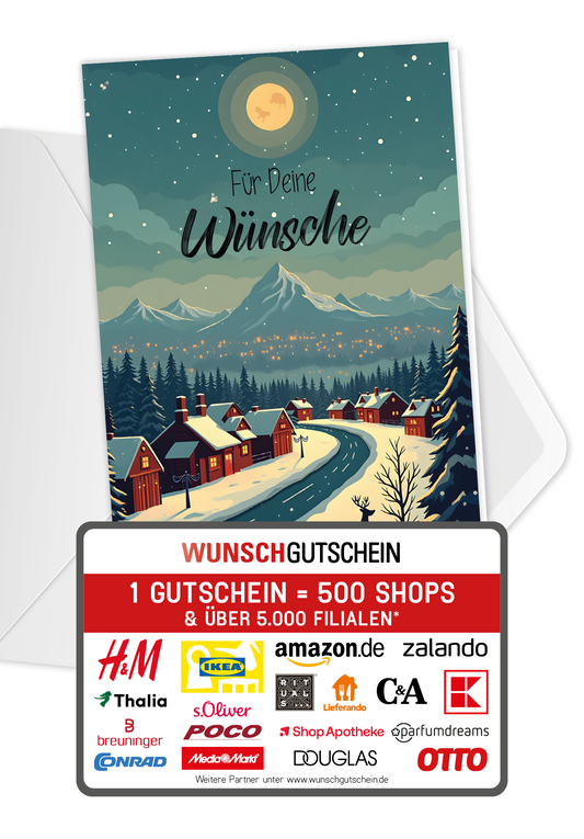 Wunschgutschein Für deine Wünsche - Winterstadt Rentier – Geschenkgutschein Ansicht 1