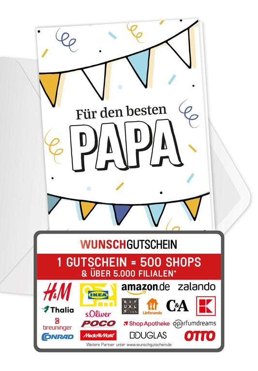 Wunschgutschein Für den besten Papa - Wimpelkette PDF – Geschenkgutschein Ansicht 1