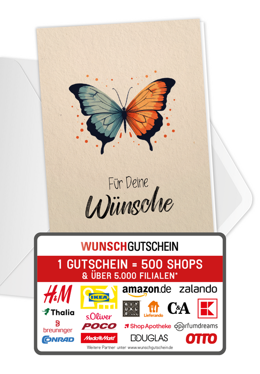 Wunschgutschein Für deine Wünsche - Schmetterling – Geschenkgutschein Ansicht 1