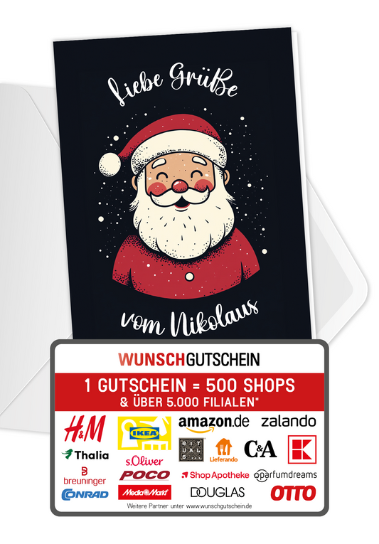 Wunschgutschein Liebe Grüße von Nikolaus - Nikolaus – Geschenkgutschein Ansicht 1