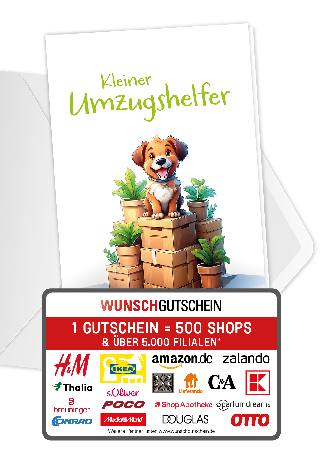 Wunschgutschein Kleiner Umzugshelfer - Hund PDF – Geschenkgutschein Ansicht 1