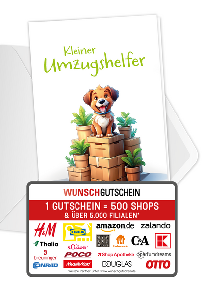 Wunschgutschein Kleiner Umzugshelfer - Hund PDF – Geschenkgutschein Ansicht 1