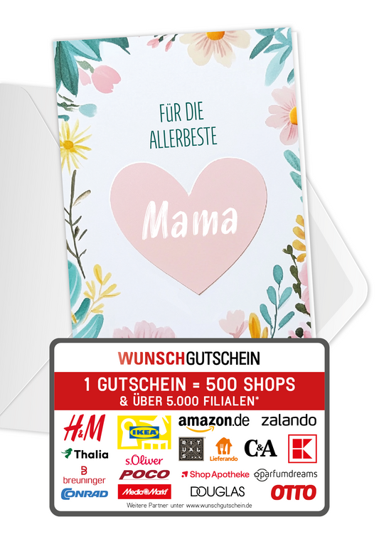 Wunschgutschein Für die allerbeste Mama - Herz – Geschenkgutschein Ansicht 1