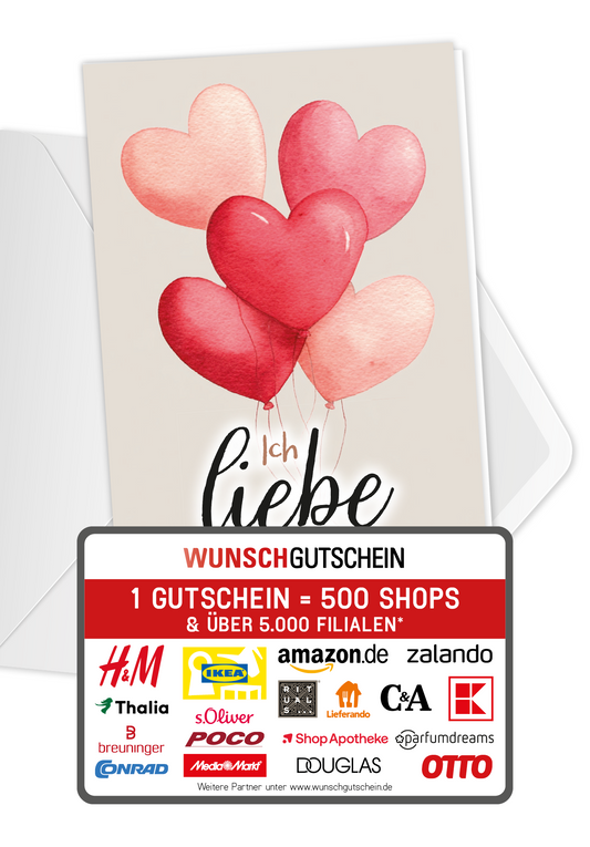 Wunschgutschein Ich liebe dich - Herzballons – Geschenkgutschein Ansicht 1